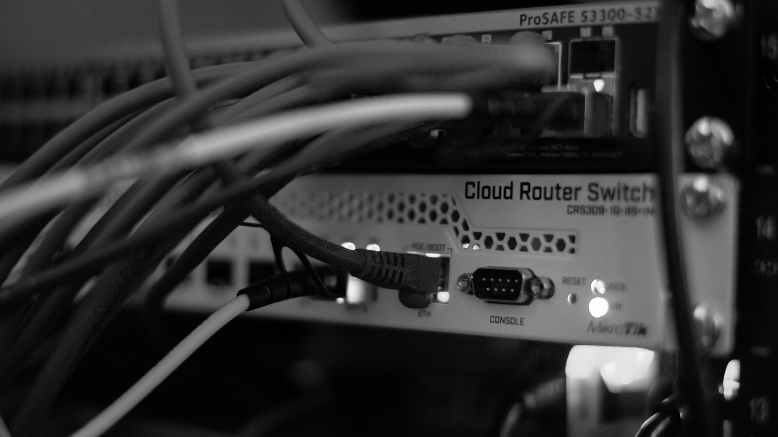 a close up of a network with wires connected to it